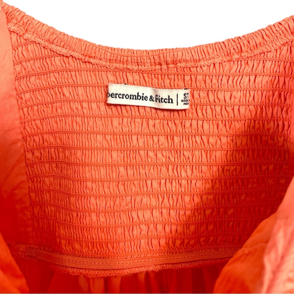 Abercrombie & Fitch Ruched Puff Sleeve Mini Dress in Coral Pink Size ST - Picture 4 of 6